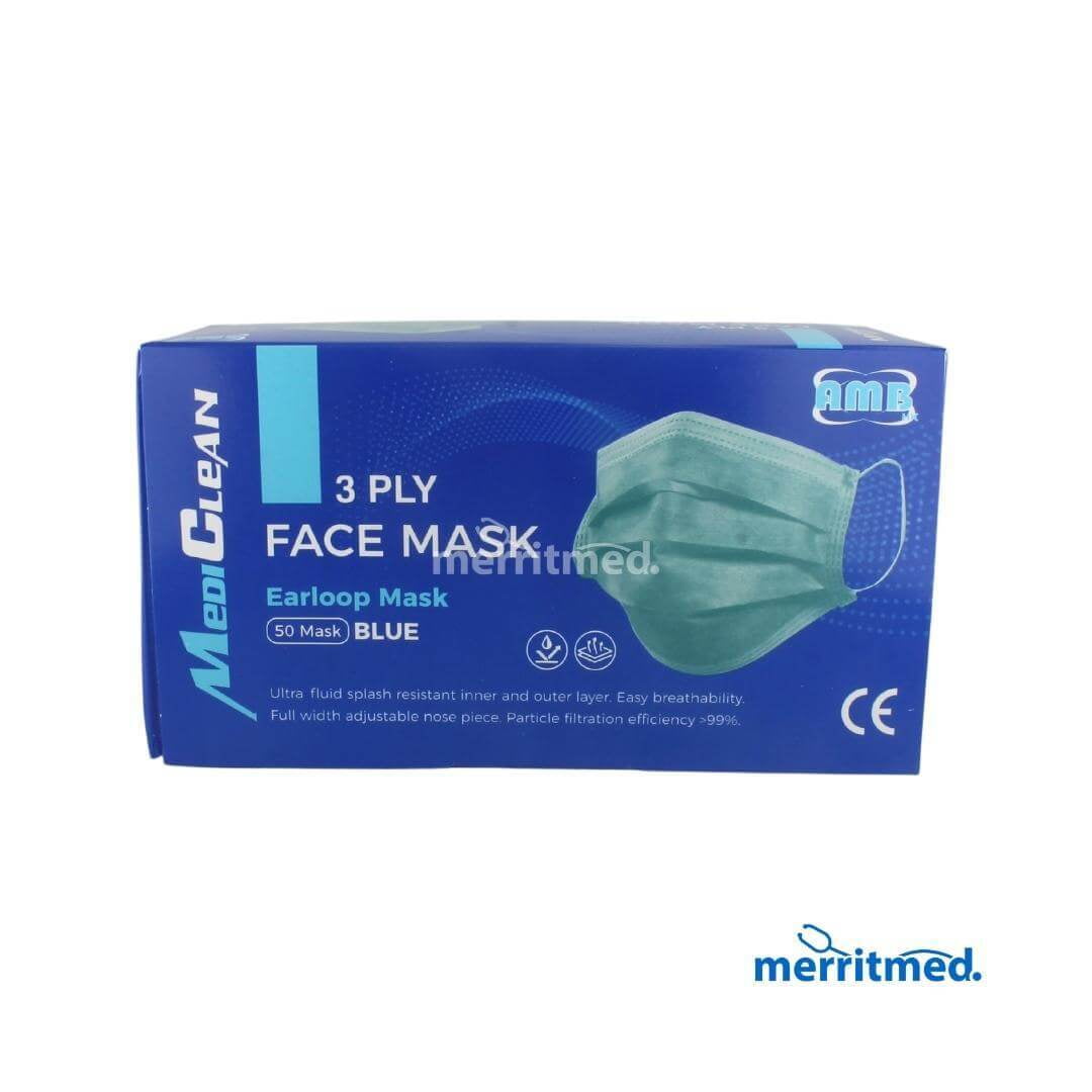 Mediclean 3 Ply Face Mask Blue 1209